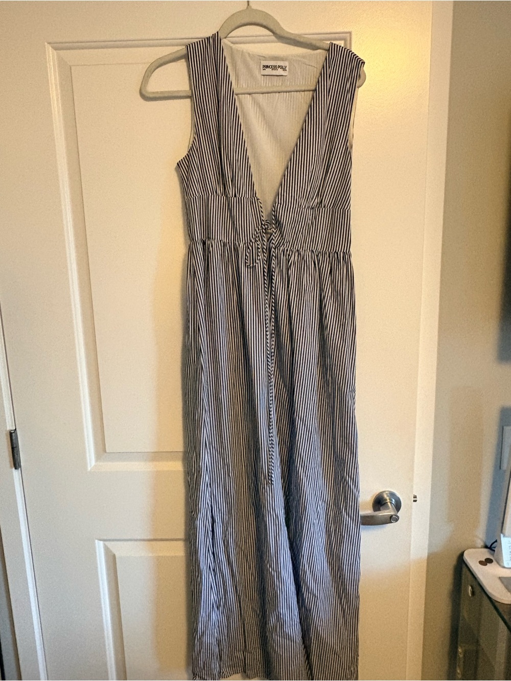 Sleeveless Navy and White Stripe Maxi Dress - Princess Polly